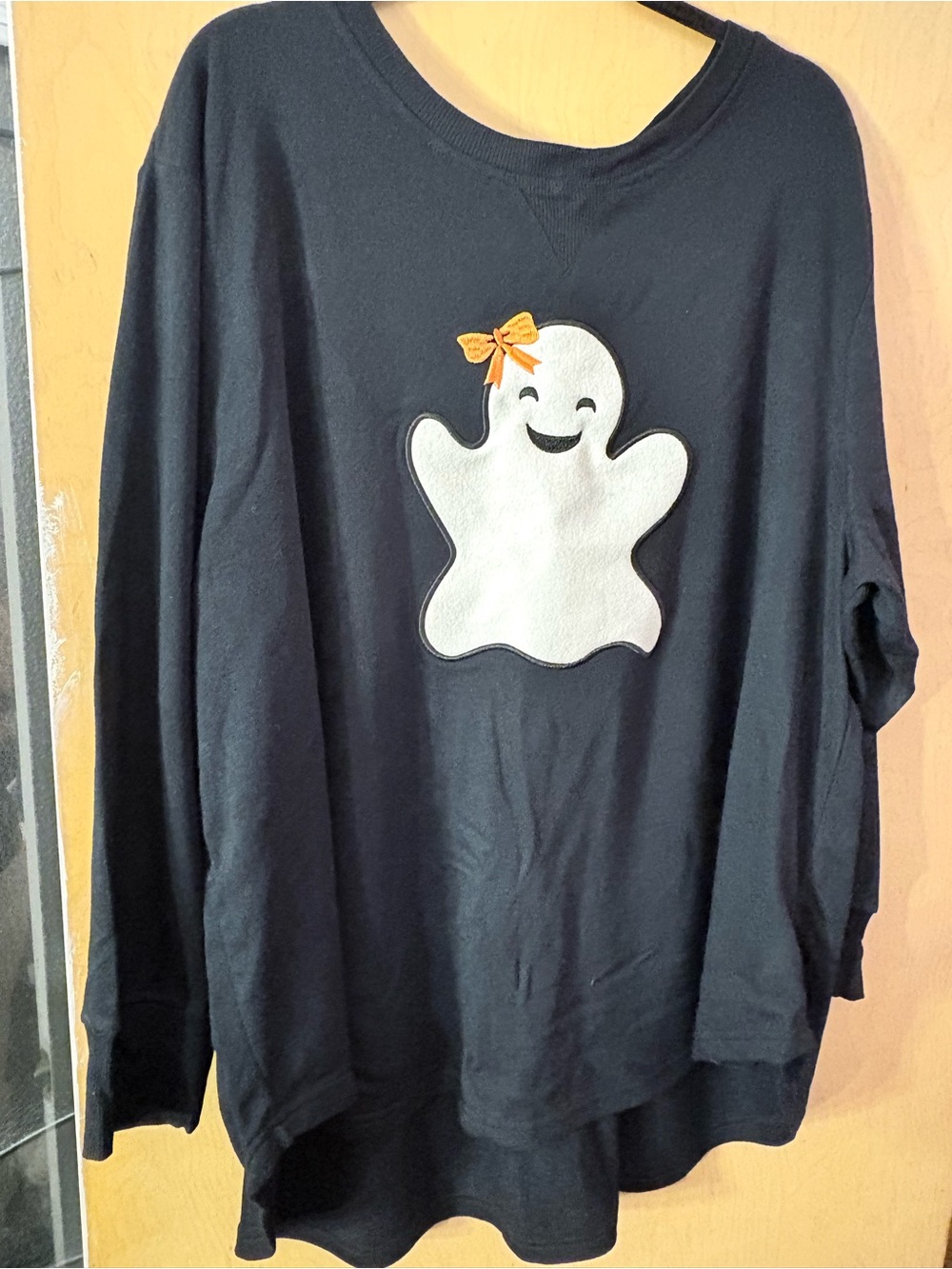 3x Black Long-Sleeve Top with White Ghost Applique